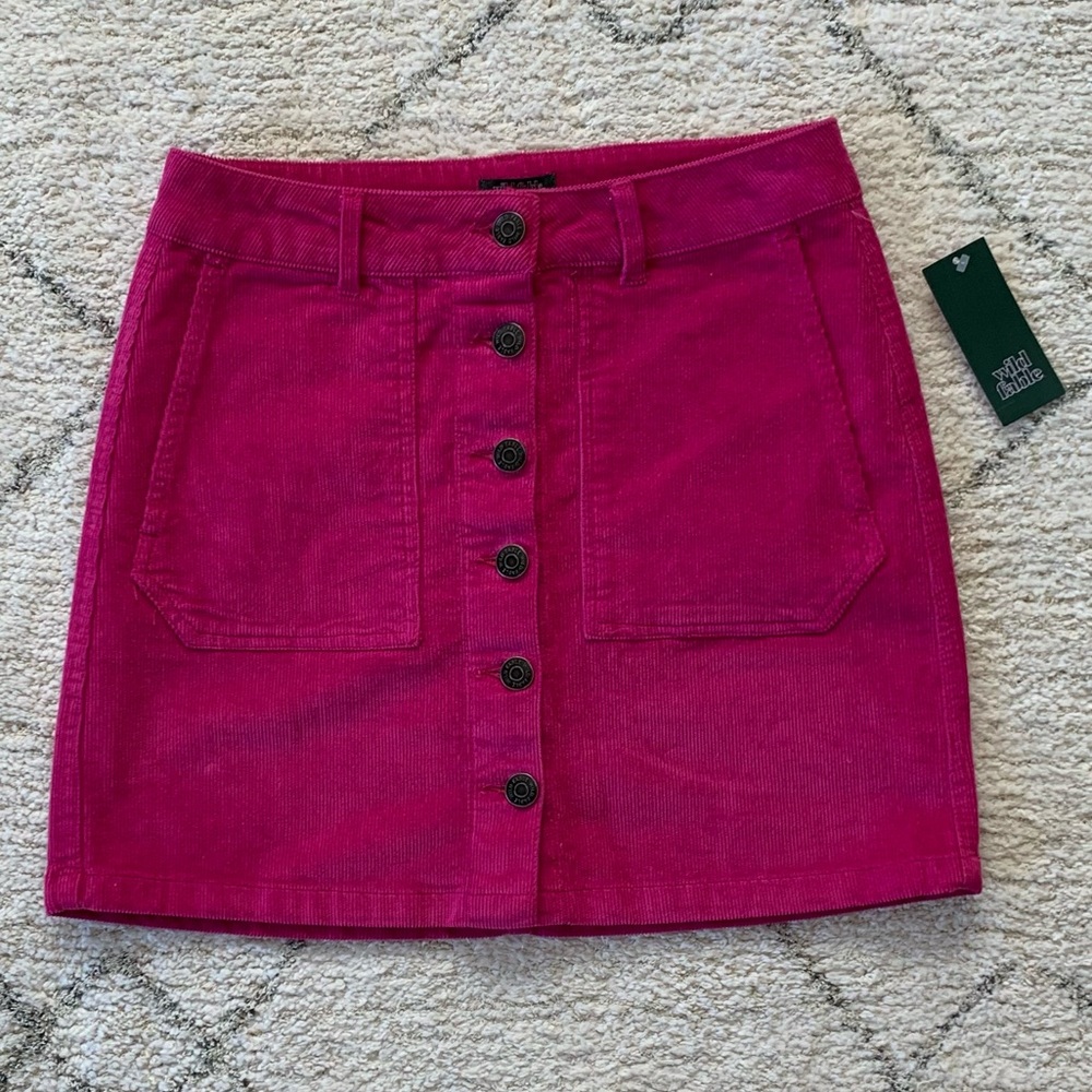 Wild Fable Magenta Pink Corduroy Button Up Skirt NWT Size 8